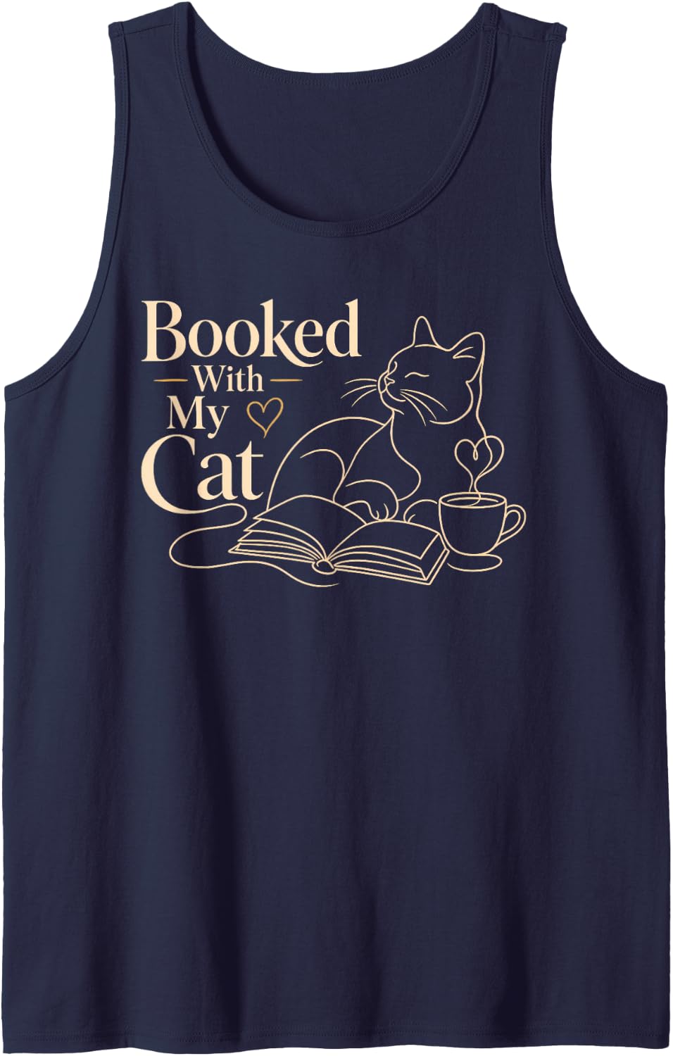 Booked with My Cat Book Lover Reading Tank Top - Navy Blue