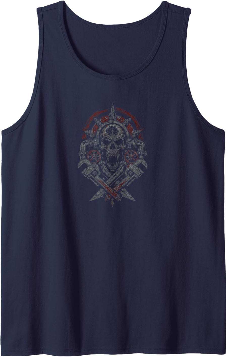 Pipefitter Skull Gothic Industrial Art Tank Top - Navy Blue