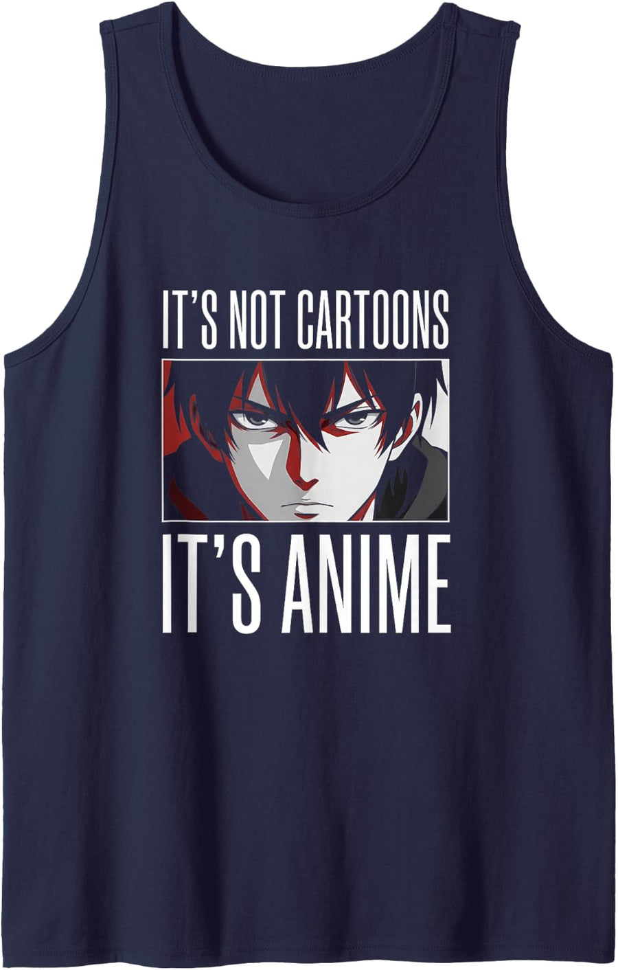 Anime Red Eyes Funny Manga Otaku Quote Japanese Animation Sleeveless Tank Top - Navy Blue