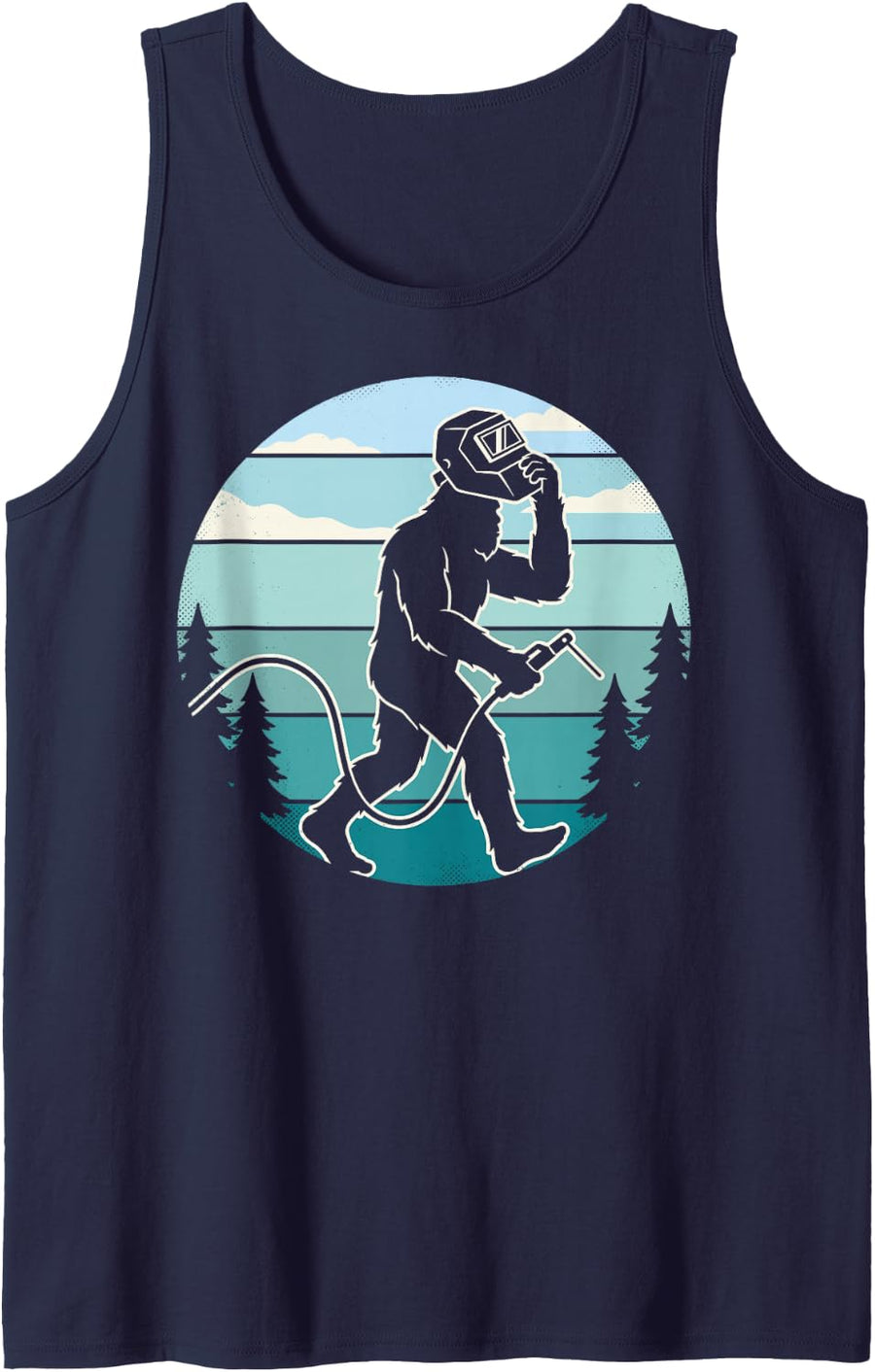 Vintage Sasquatch Welder Welding Metalworker Metal Weld Tee Sleeveless Tank Top - Navy Blue