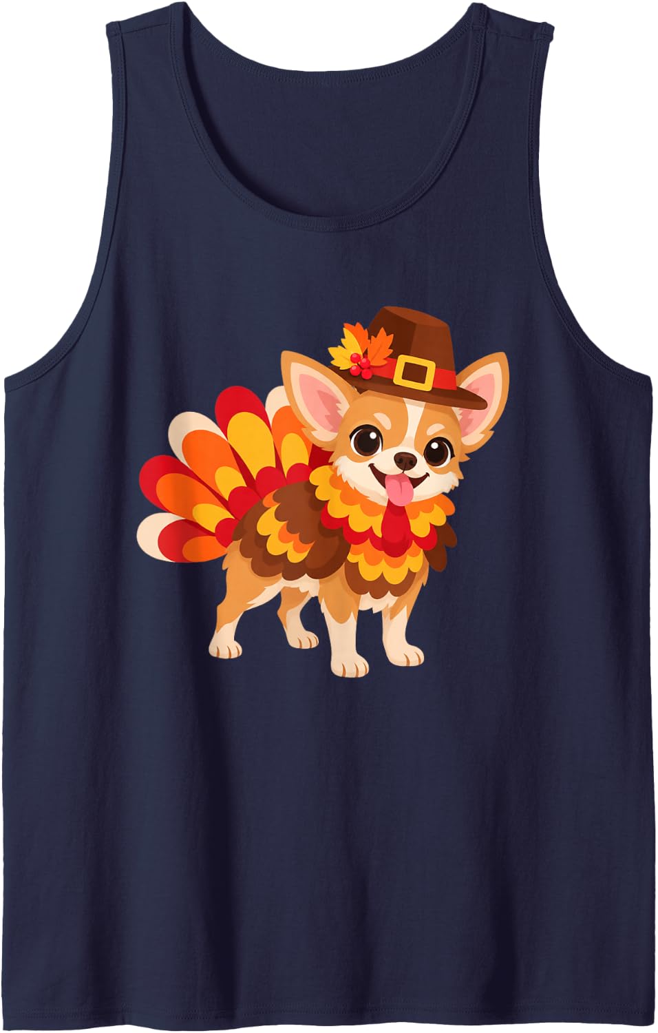 Funny Turkey Chihuahua Women Men Dog Lovers Thanksgiving Sleeveless Tank Top - Navy Blue