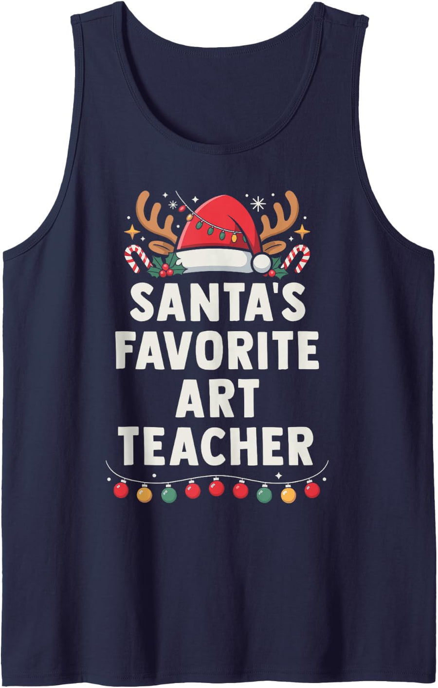 Santa's Favorite Art Teacher Funny Holiday Christmas Pajamas Sleeveless Tank Top - Navy Blue