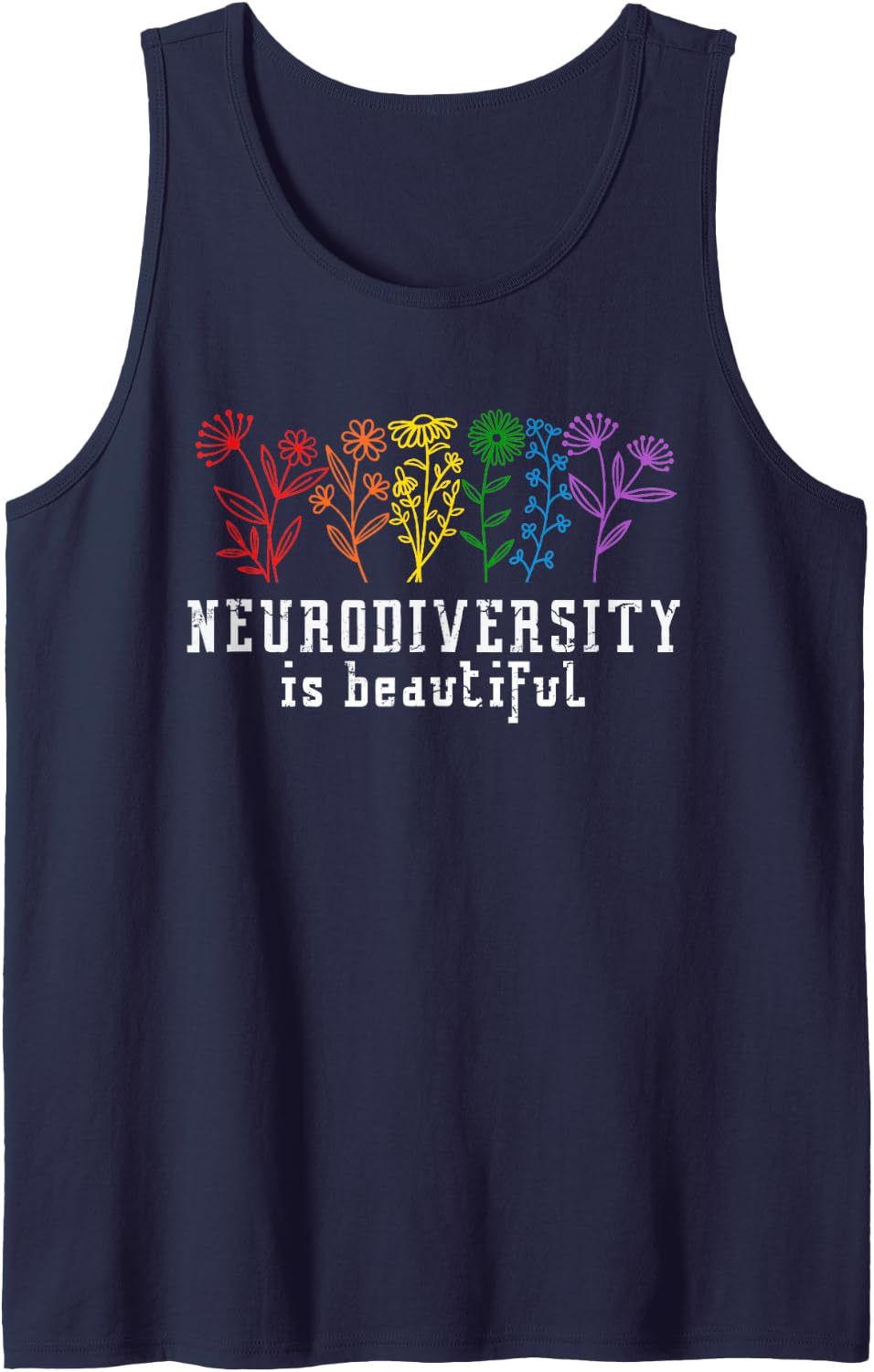 Autism Awareness Neurodiversity is Beautiful ADHD Sleeveless Tank Top - Navy Blue
