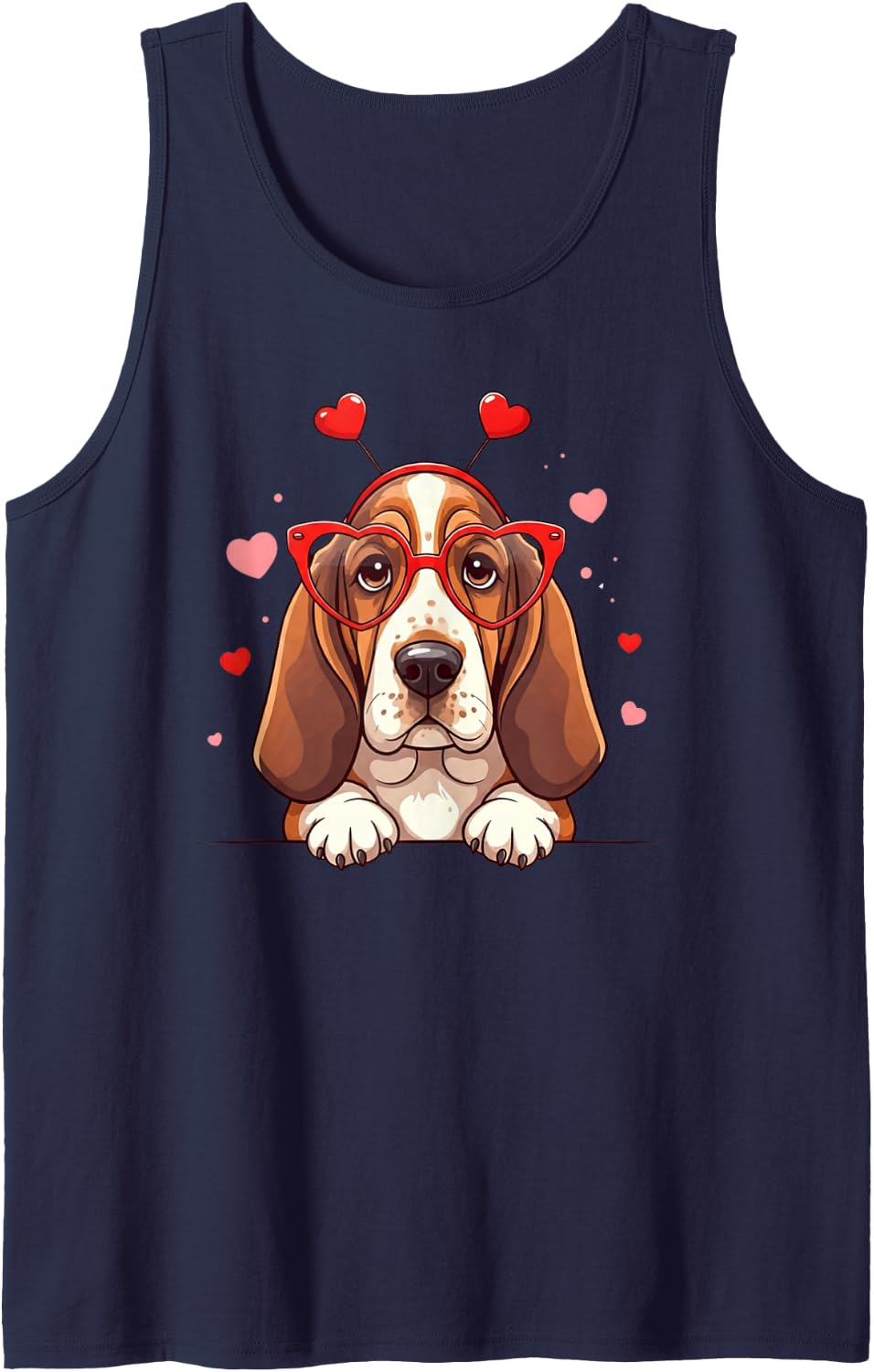 Funny Basset Hound Headband Heart Valentine Womens Mens Kids Sleeveless Tank Top - Navy Blue