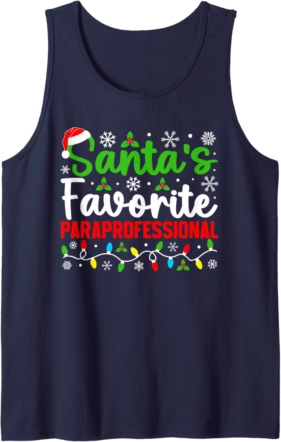 Santa's Favorite Paraprofessional Funny Christmas Sleeveless Tank Top - Navy Blue