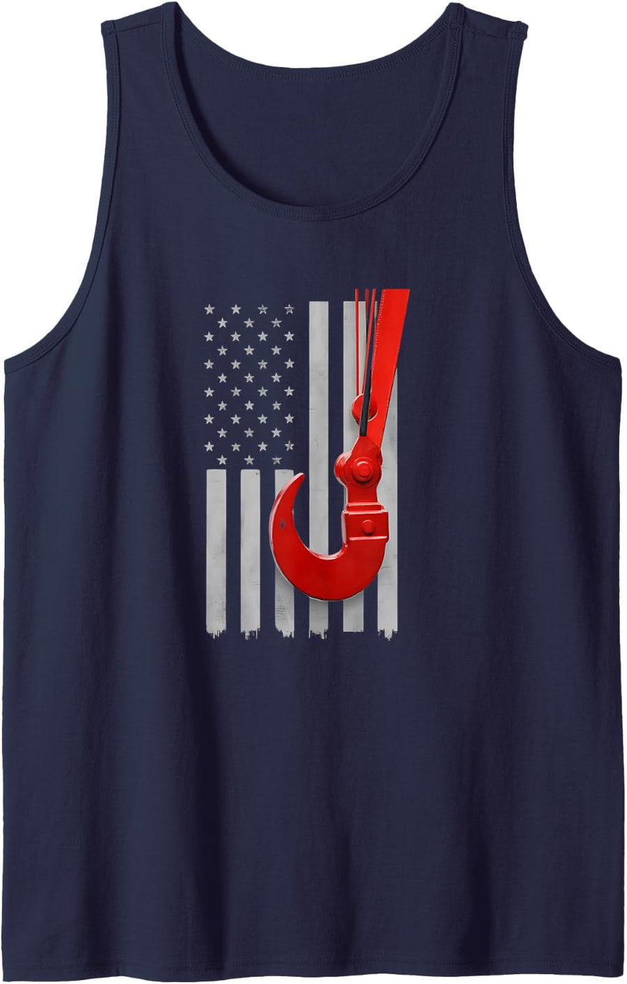 American Flag Crane Operator Labor Work Design Sleeveless Tank Top - Navy Blue