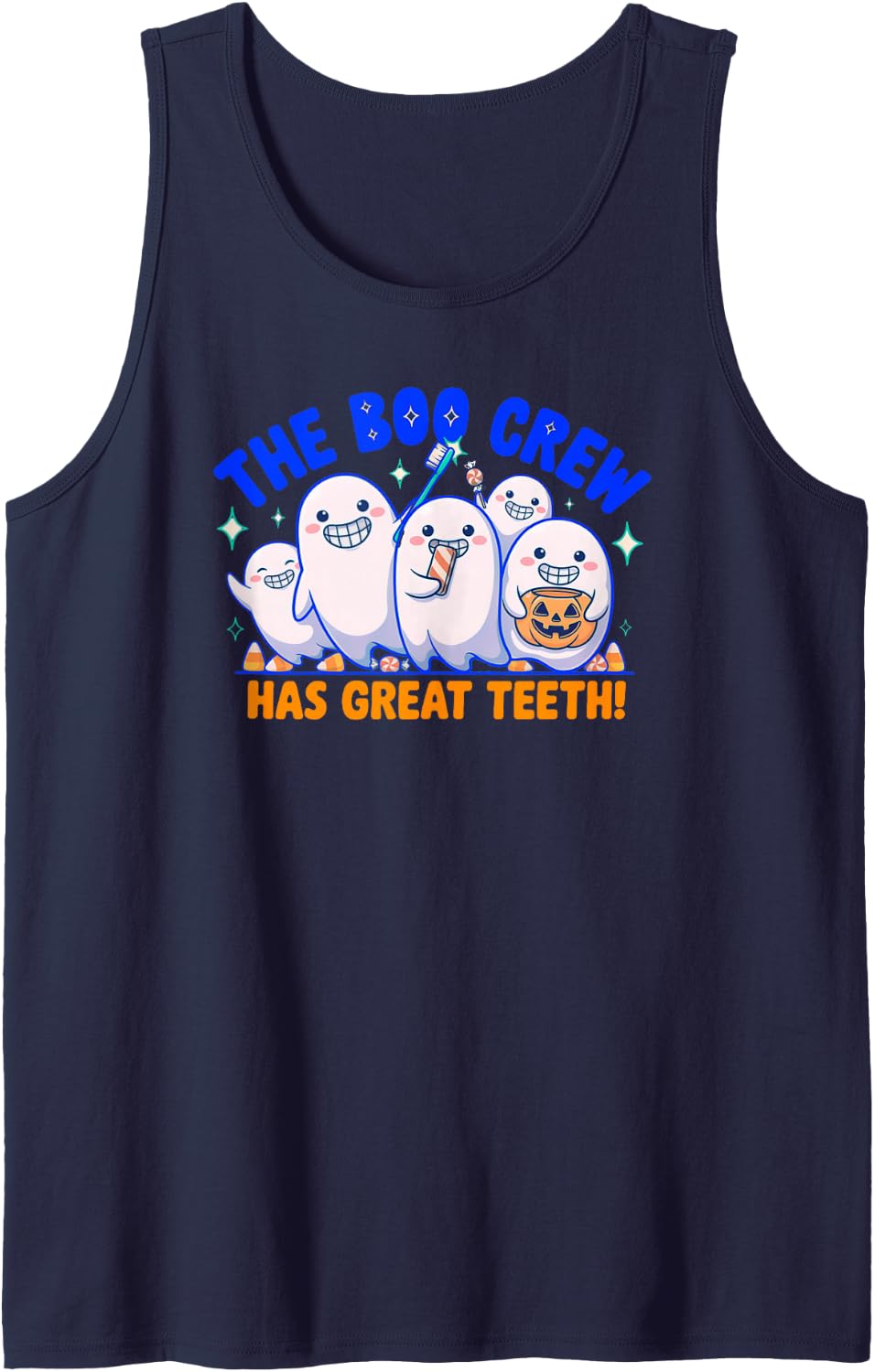 The Boo Crew Has Great Teeth Funny Halloween Dental Sleeveless Tank Top - Navy Blue