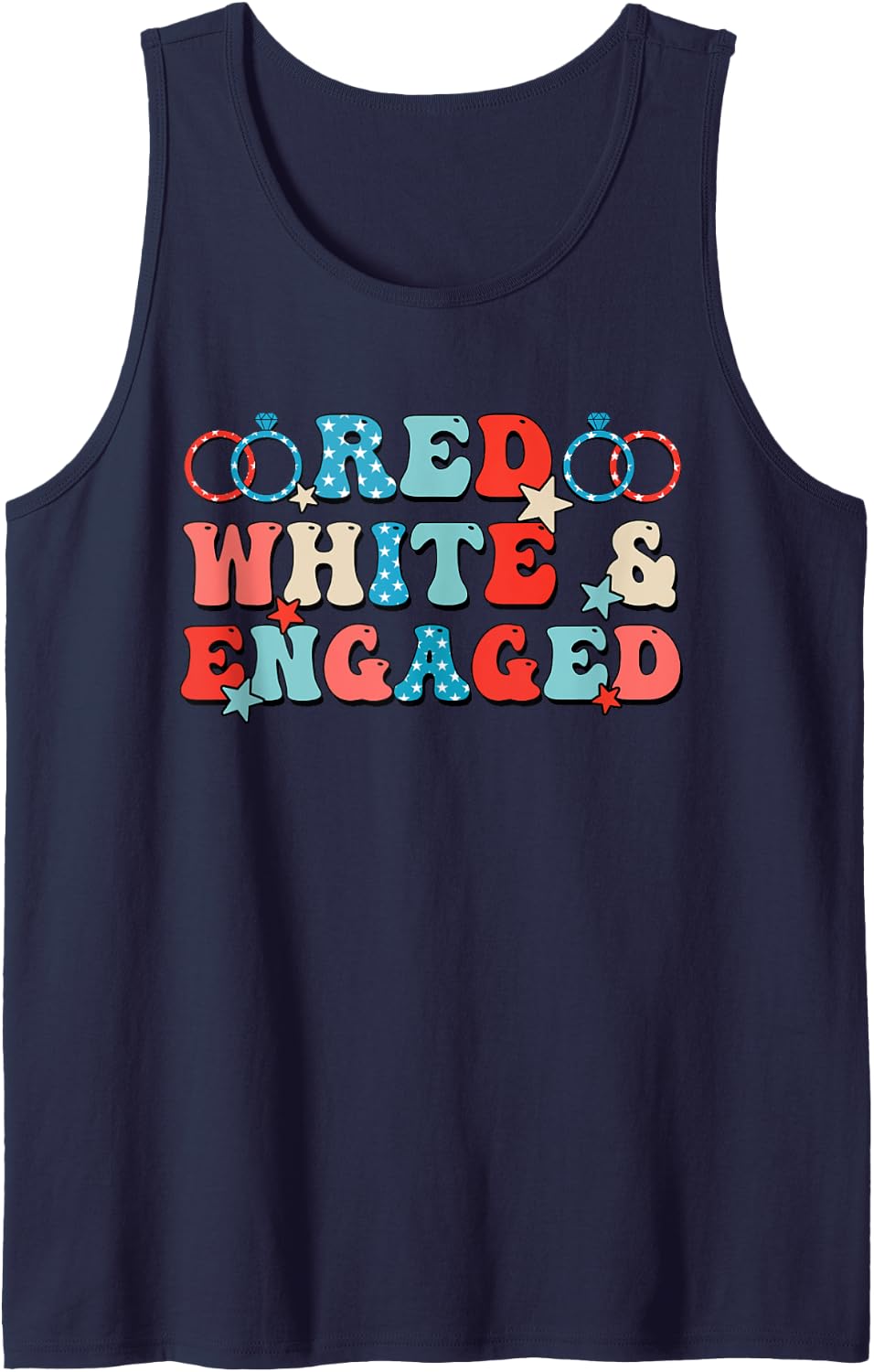 Red White And Engaged Men Women Tees 4th Of July Usa Flag Tank Top - Navy Blue