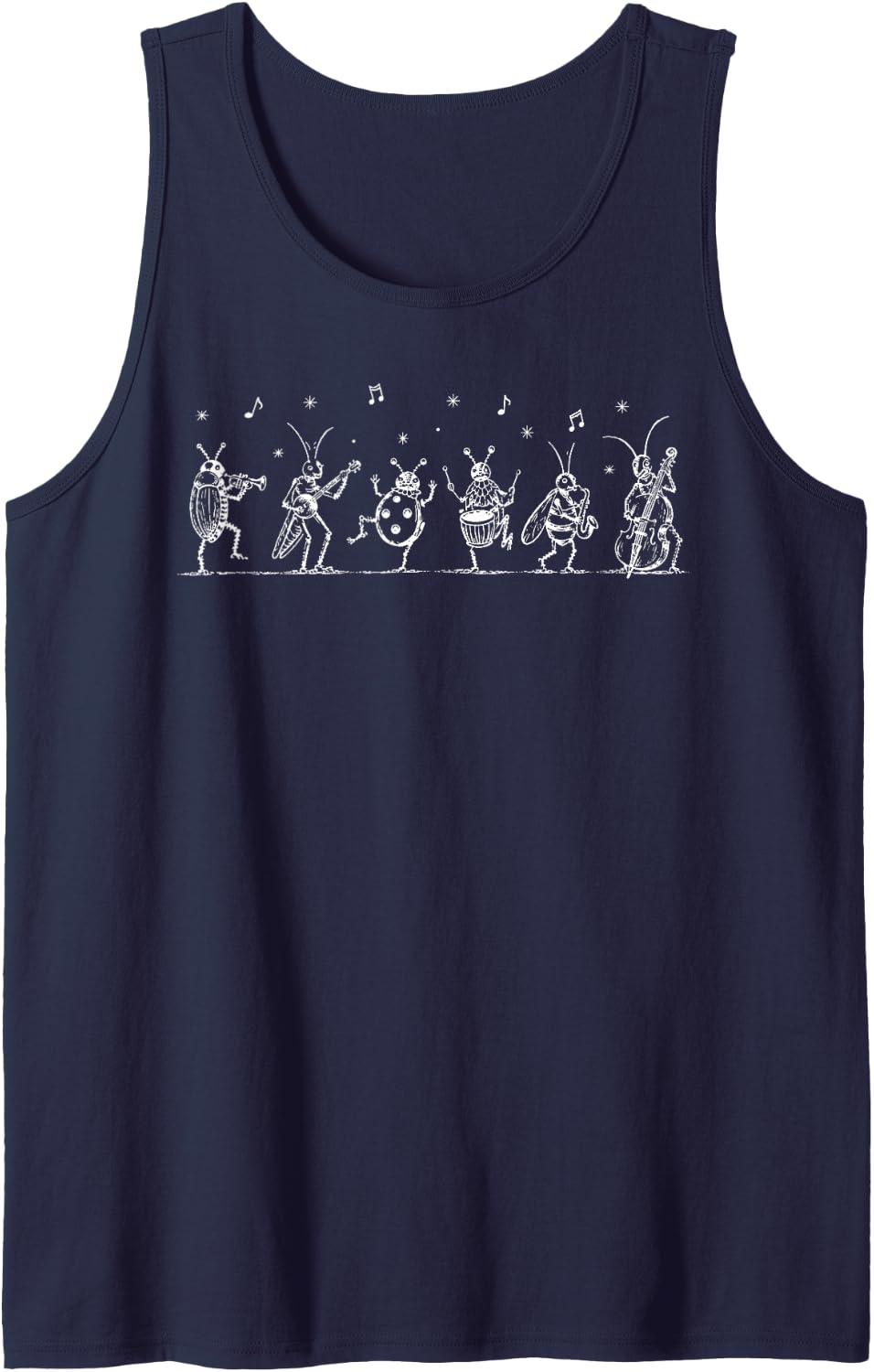 Bugs Music Instruments Types of Insects Entomologist Garden Sleeveless Tank Top - Navy Blue
