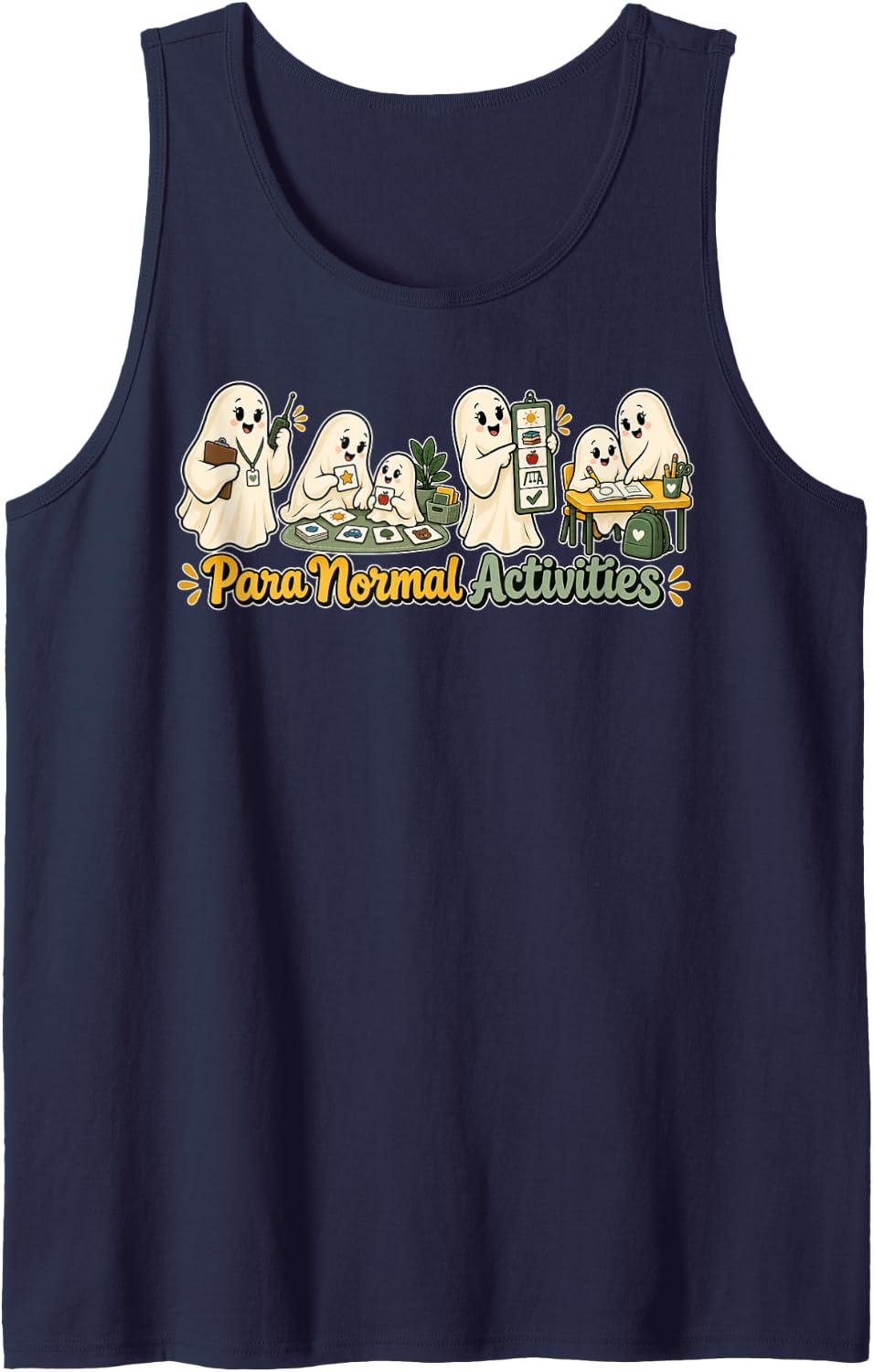 Funny Paraprofessional Ghost Halloween para Teacher Sleeveless Tank Top - Navy Blue