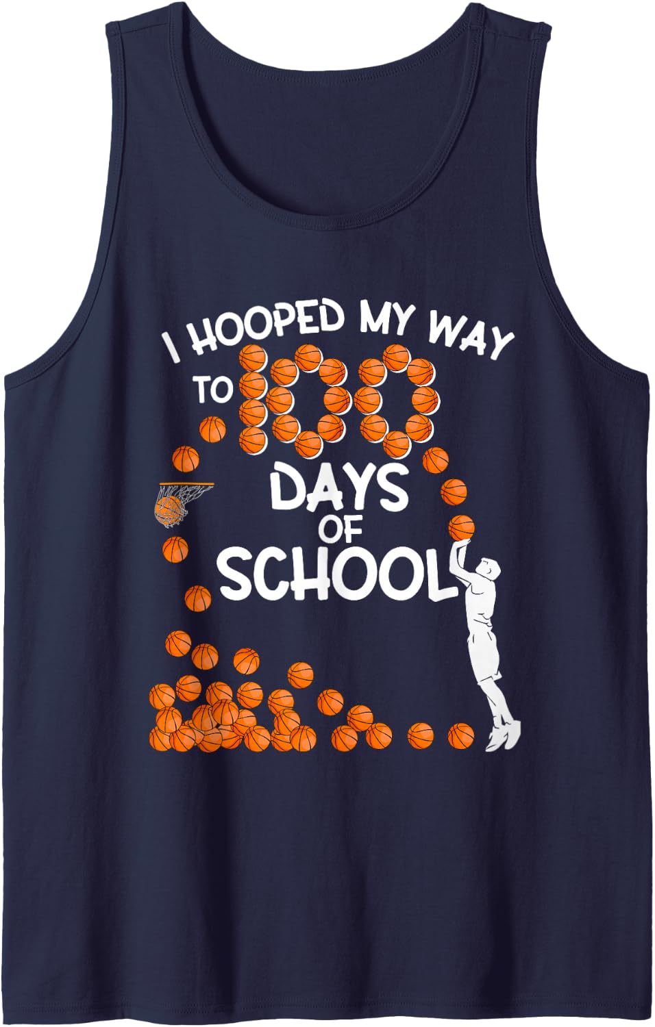 I Hooped My Way to 100 Days of School Basketball Player Sleeveless Tank Top - Navy Blue