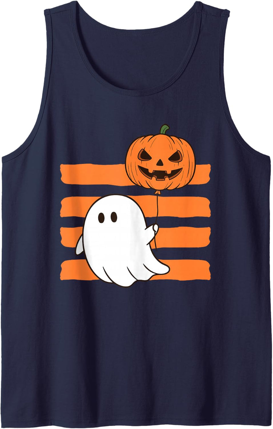 Retro Striped Ghosts Spooky Season Pumpkin Balloon Fall Tank Top - Navy Blue