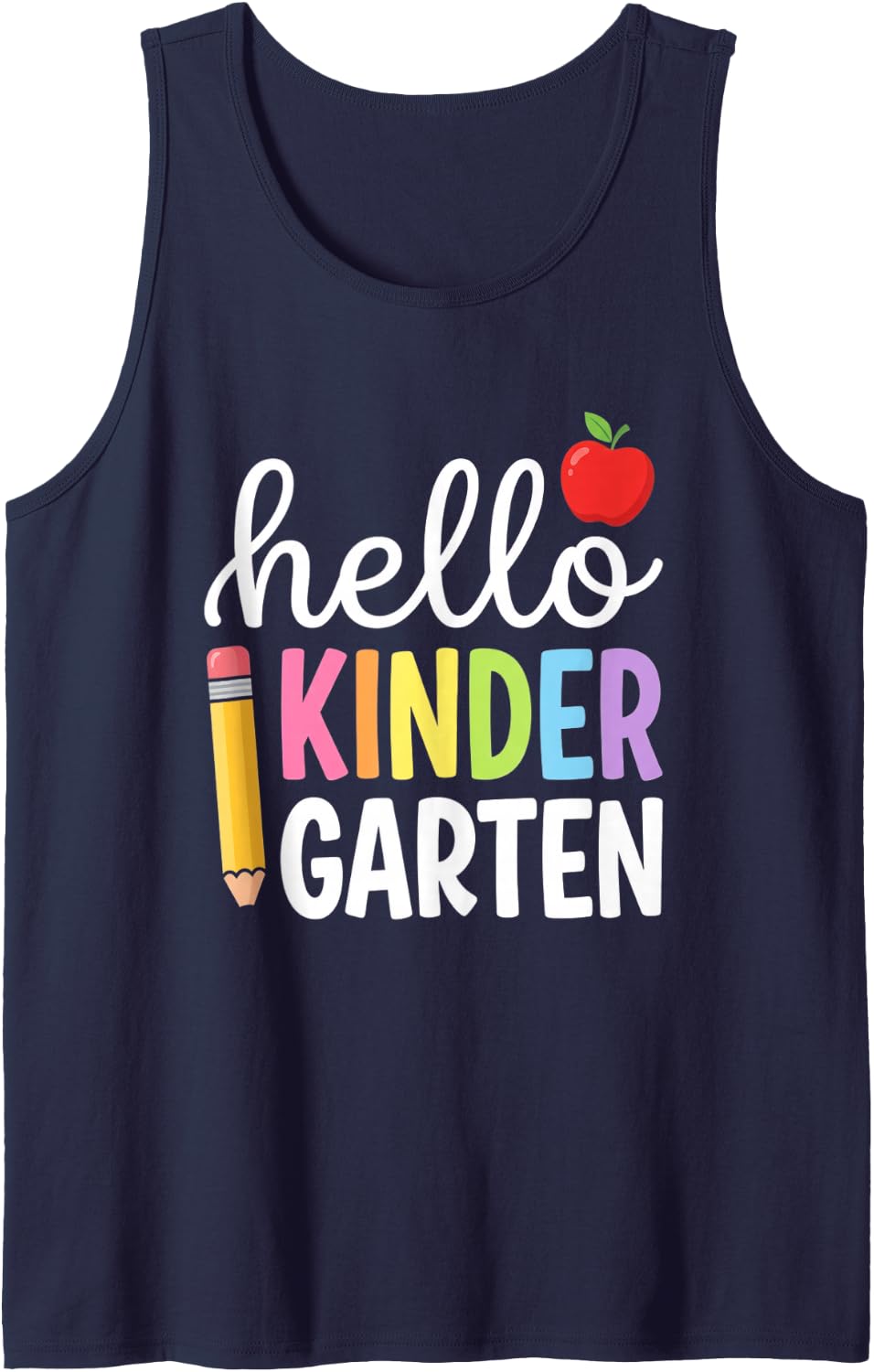 Hello Kindergarten Back to School Kids Teacher Student Sleeveless Tank Top - Navy Blue