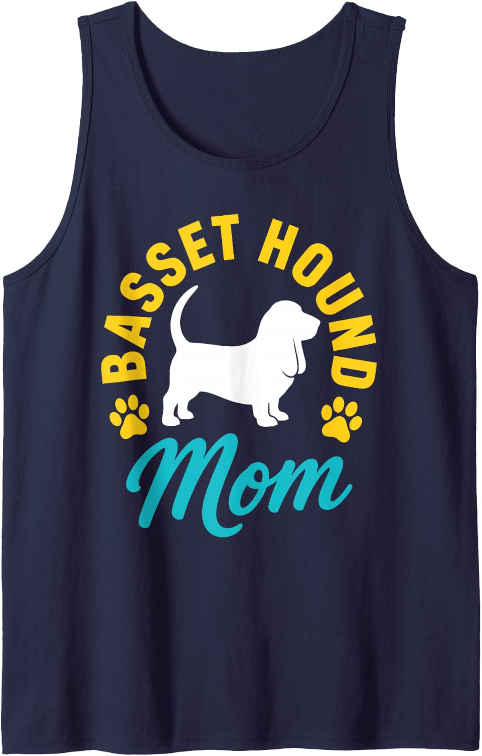 Basset Hound Mom Art for Women Girls Mama Basset Hound Mom Sleeveless Tank Top - Navy Blue