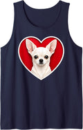 White Chihuahua Heart Sleeveless Tank Top - Navy Blue