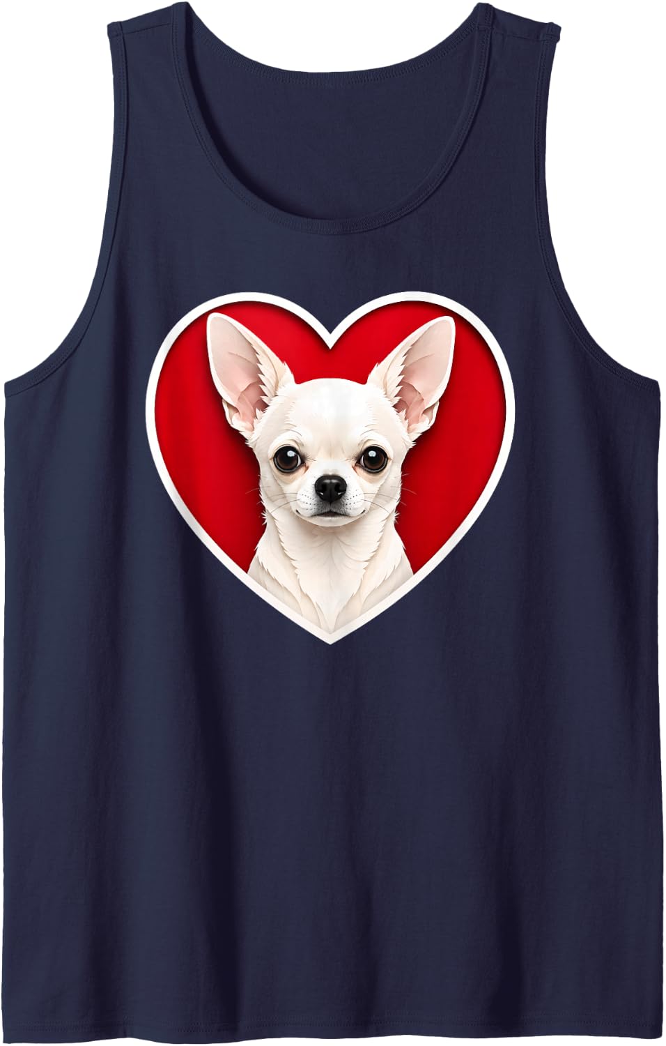 White Chihuahua Heart Sleeveless Tank Top - Navy Blue