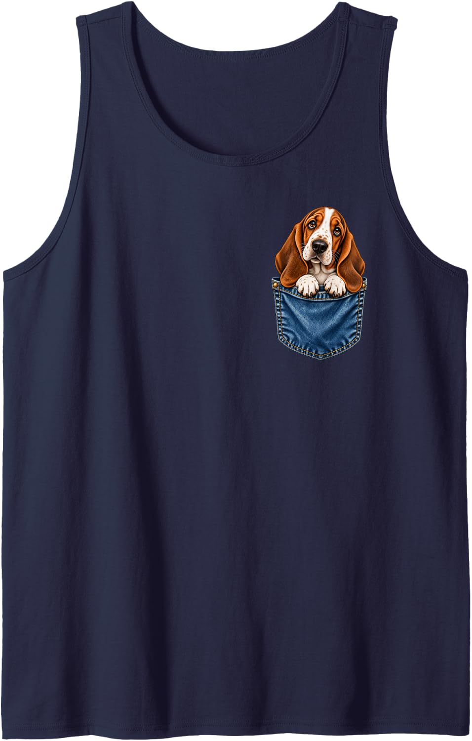Basset Hound Puppy in Pocket Cute Dog Lover Portrait Sleeveless Tank Top - Navy Blue
