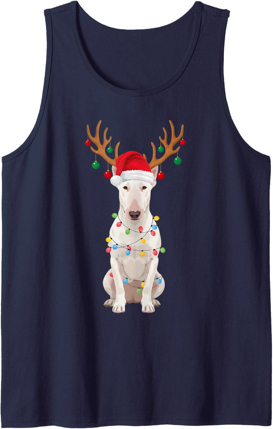 Bull Terrier Reindeer Antlers Santa Hat Dog Mom Dad Sleeveless Tank Top - Navy Blue