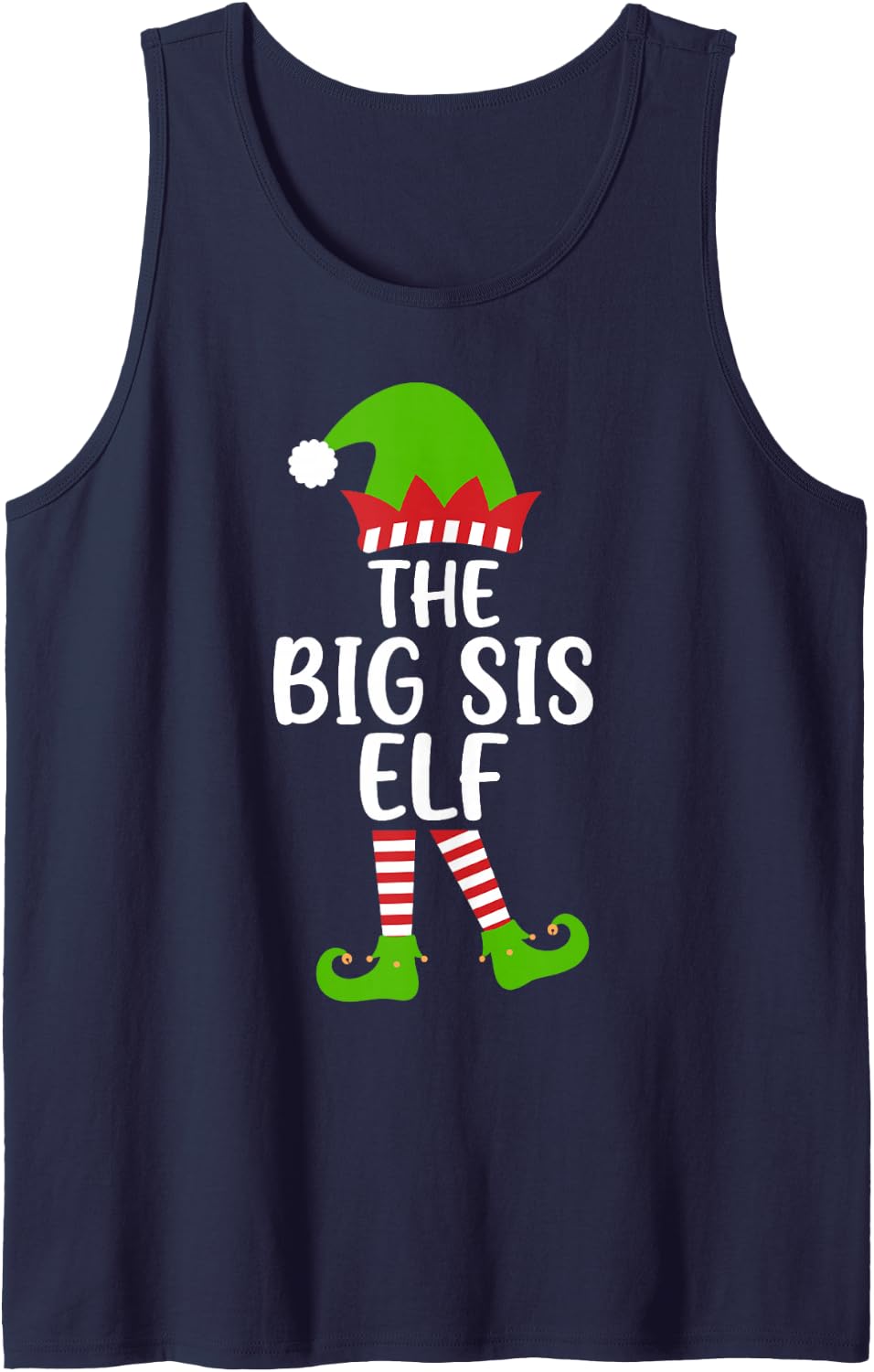 I'm the Big Sis Elf Funny Xmas Party Family Group Matching Sleeveless Tank Top - Navy Blue