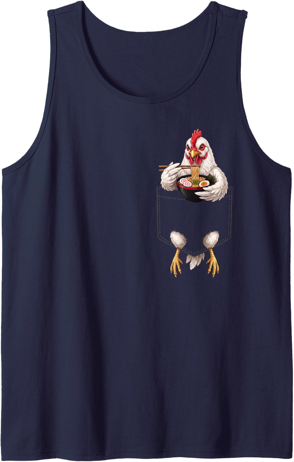 Chicken Pocket Ramen Bowl Farm Animal Japanese Food Lover Sleeveless Tank Top - Navy Blue