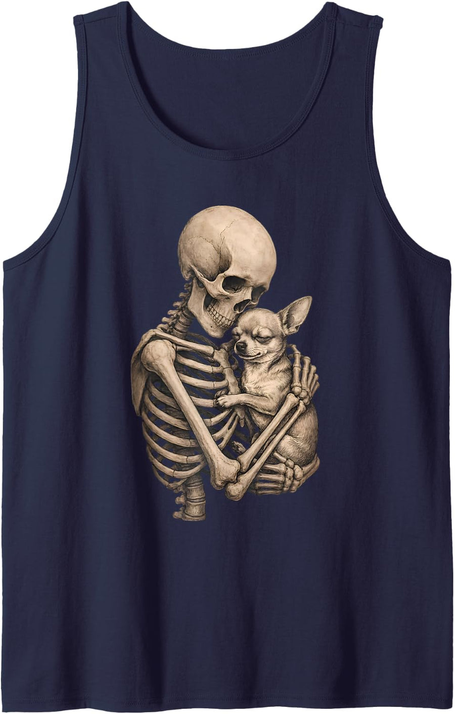Halloween Gothic Skeleton Chihuahua Spooky Dog Lover Present Sleeveless Tank Top - Navy Blue