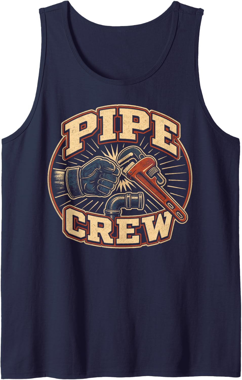 Pipe Crew Plumbing Pipefitter Wrench Sleeveless Tank Top - Navy Blue