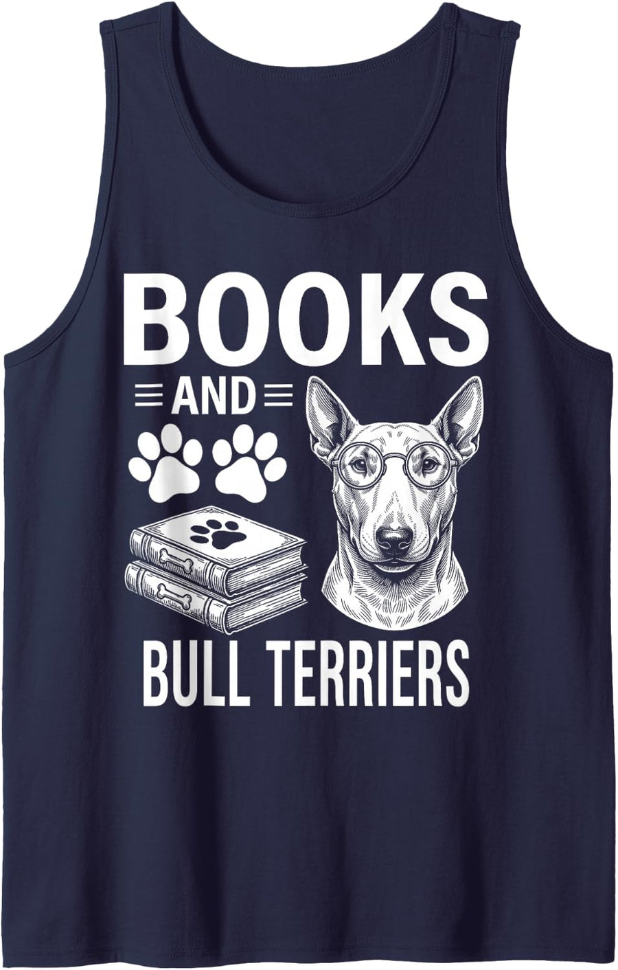 Books and Bull Terriers Funny Bull Terrier Sleeveless Tank Top - Navy Blue