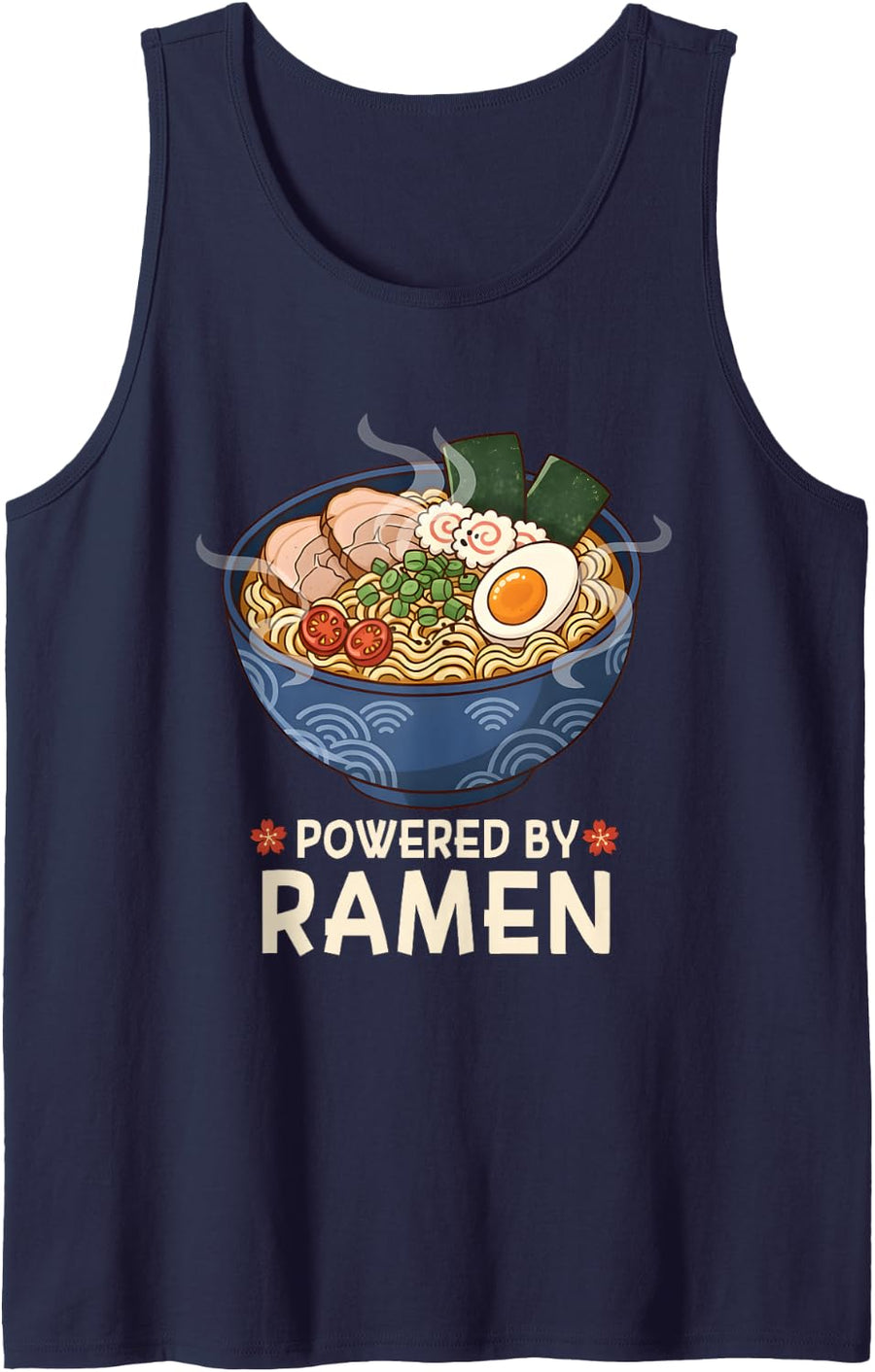 Powered by Anime & Ramen Love Anime Noodles Mens Women Kids Sleeveless Tank Top - Navy Blue