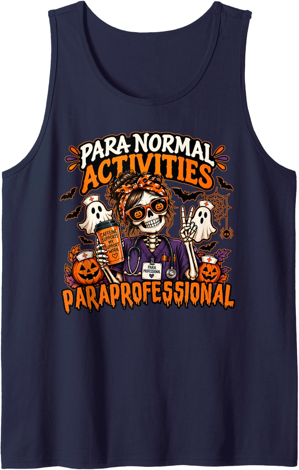 para Normal Activities Paraprofessional Halloween Spooky Sleeveless Tank Top - Navy Blue