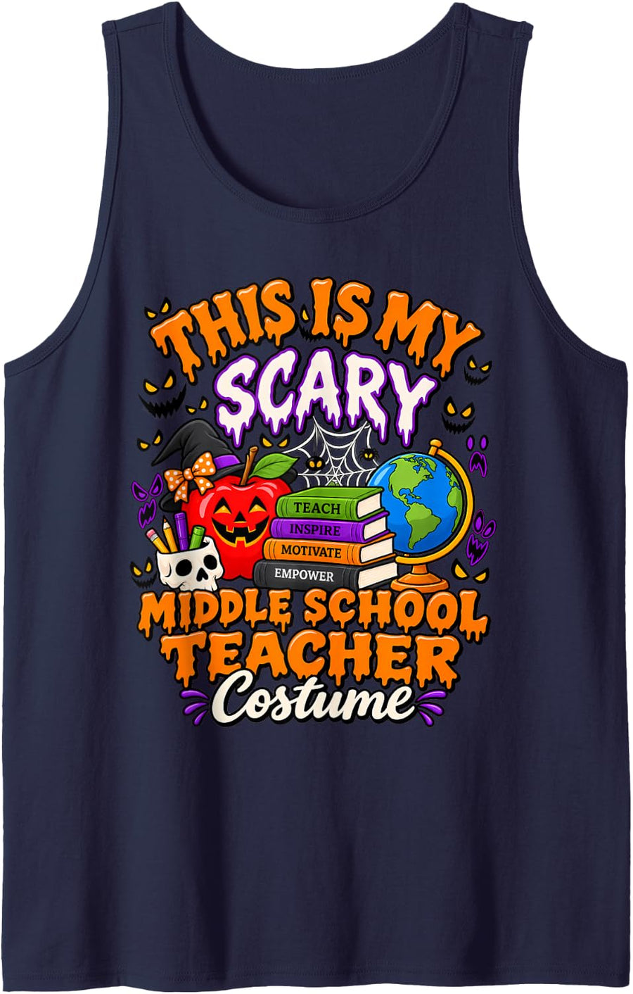 This is My Scary Middle School Teacher Costume Halloween Sleeveless Tank Top - Navy Blue