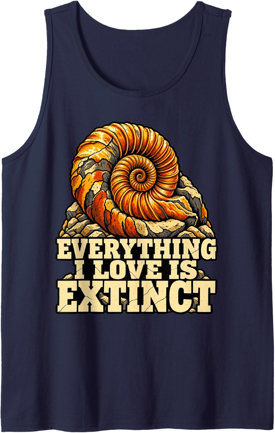 Paleontology Everything I Love is Extinct Digger Ammonite Sleeveless Tank Top - Navy Blue