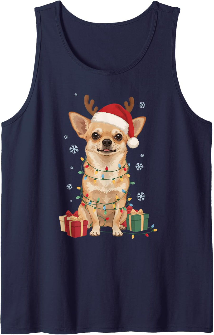 Funny Festive Chihuahua Christmas Santa Reindeer Dog Mom Dad Sleeveless Tank Top - Navy Blue