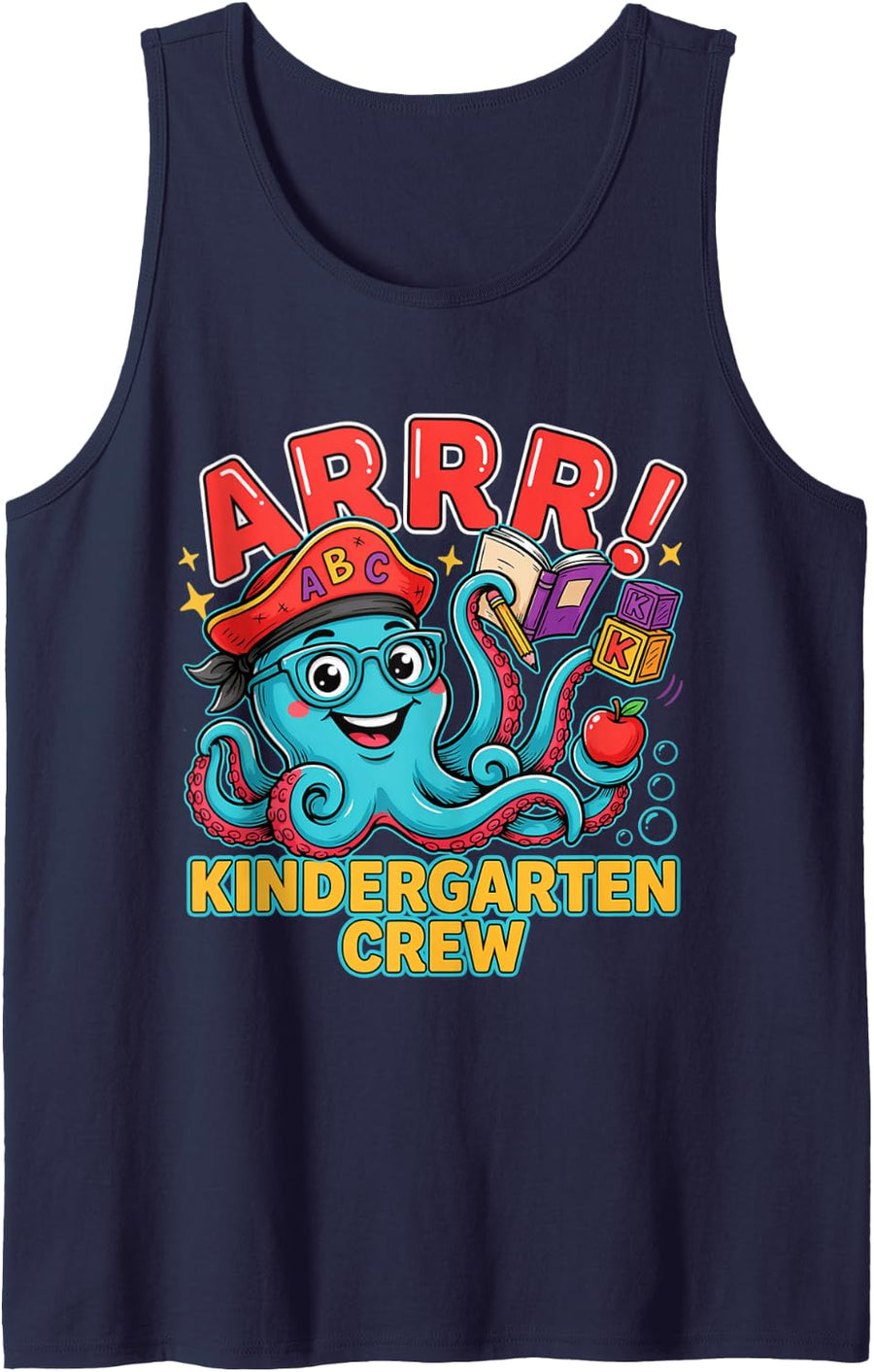 Arrr Kindergarten Octo Teacher Funny Pirate Design Sleeveless Tank Top - Navy Blue