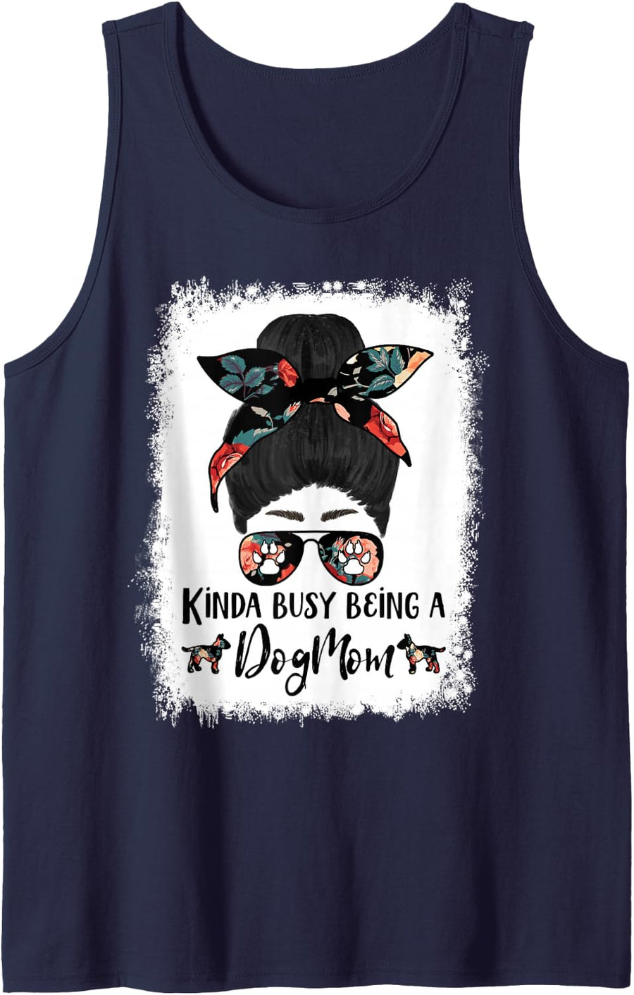 Bull Terrier Kinda Busy Being A Dog Mom Funny Messy Bun Sleeveless Tank Top - Navy Blue