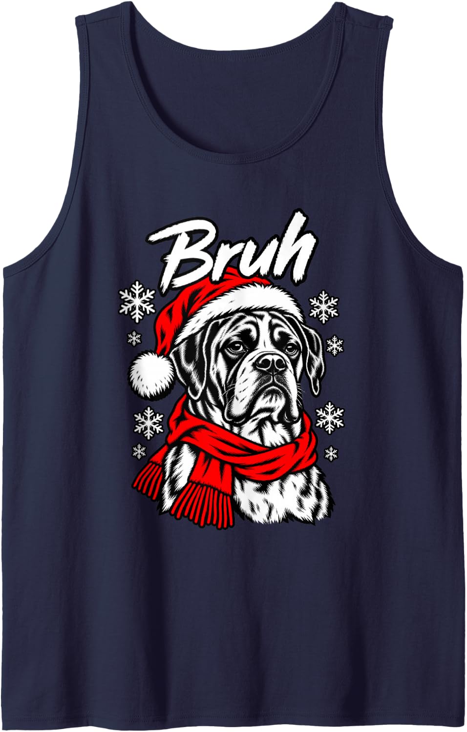 Bruh Skeptical Boxer Christmas Dog Tee Sleeveless Tank Top - Navy Blue
