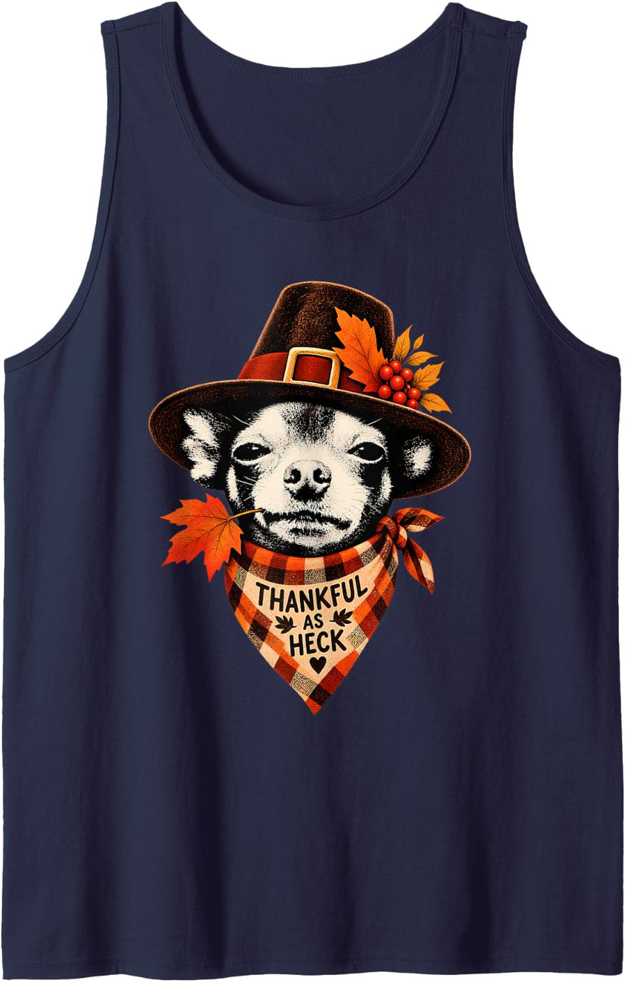 Thankful Chihuahua Thanksgiving Dog Funny Fall Design Sleeveless Tank Top - Navy Blue