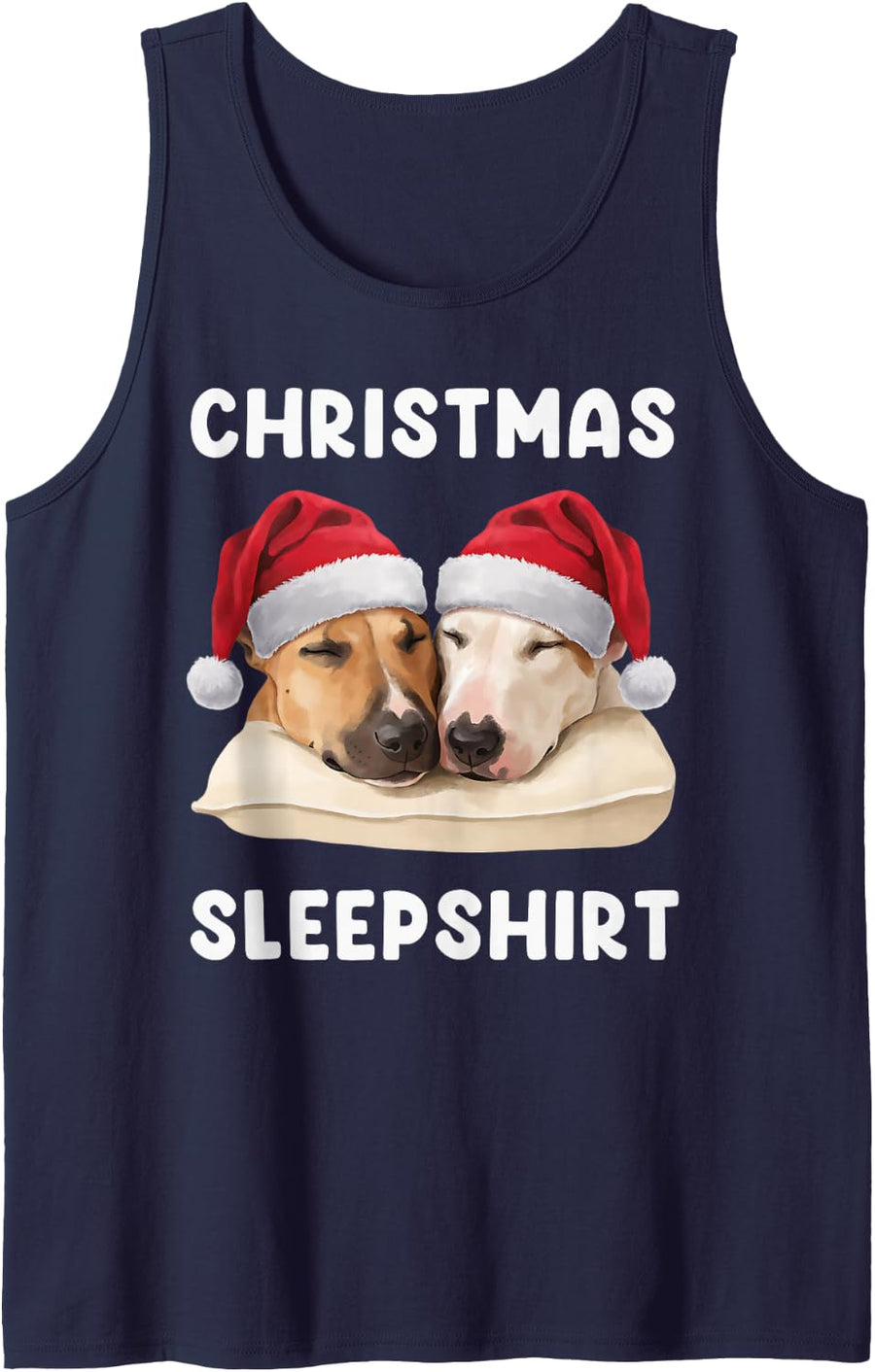 Bull Terrier Christmas Sleepshirt Sleeping Dog Mom Nap Sleeveless Tank Top - Navy Blue