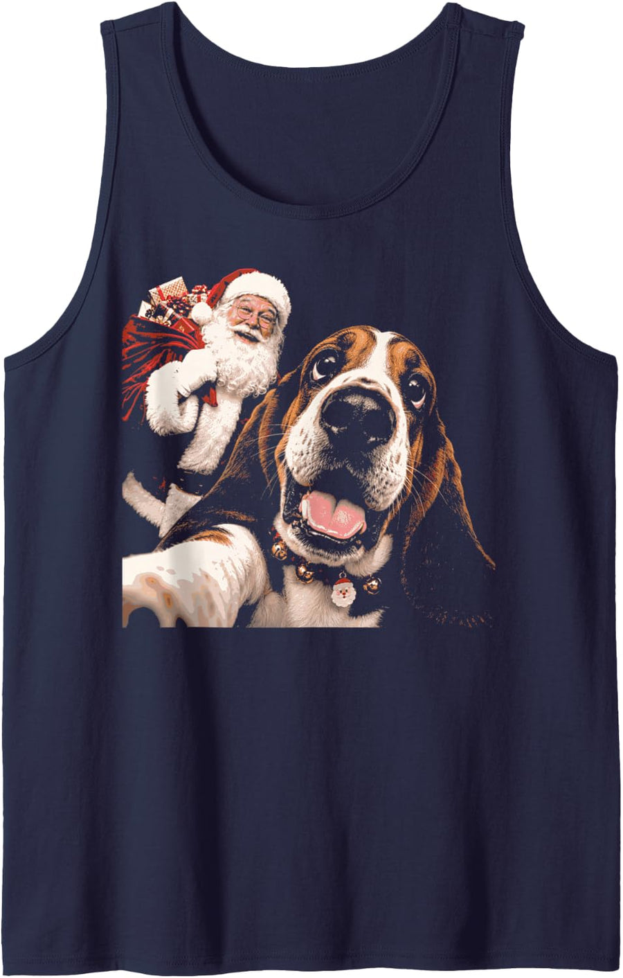Christmas Basset Hound Santa Selfie Kids Boys Girls Sleeveless Tank Top - Navy Blue