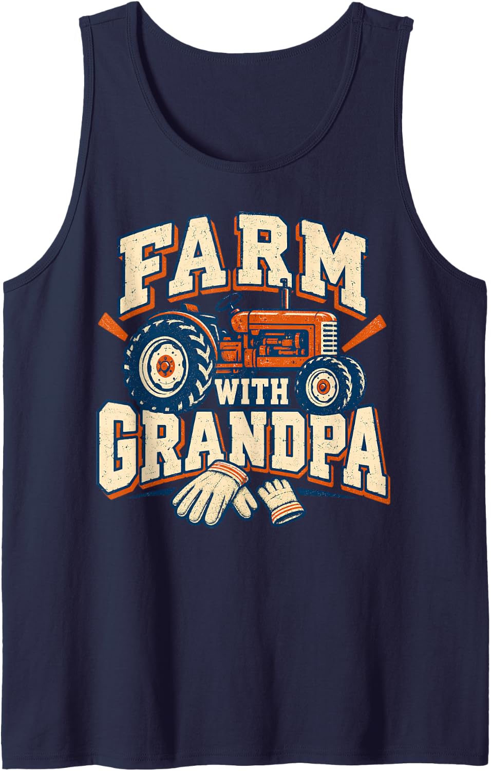 Farm with Grandpa Tractor Farming Sleeveless Tank Top - Navy Blue