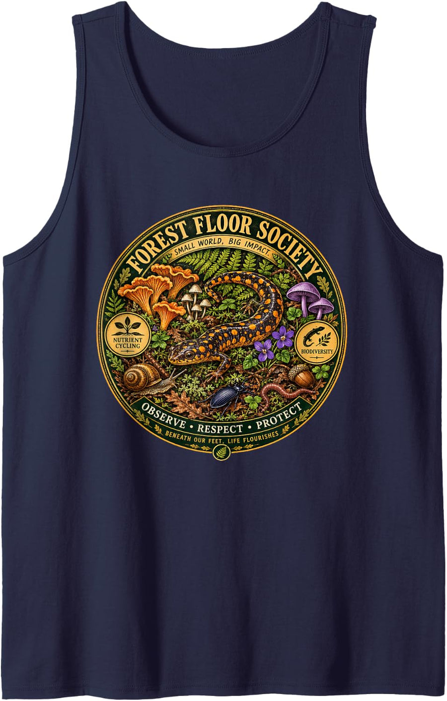 Mushroom Foraging Nature Lover Wildlife Forest Floor Society Sleeveless Tank Top - Navy Blue