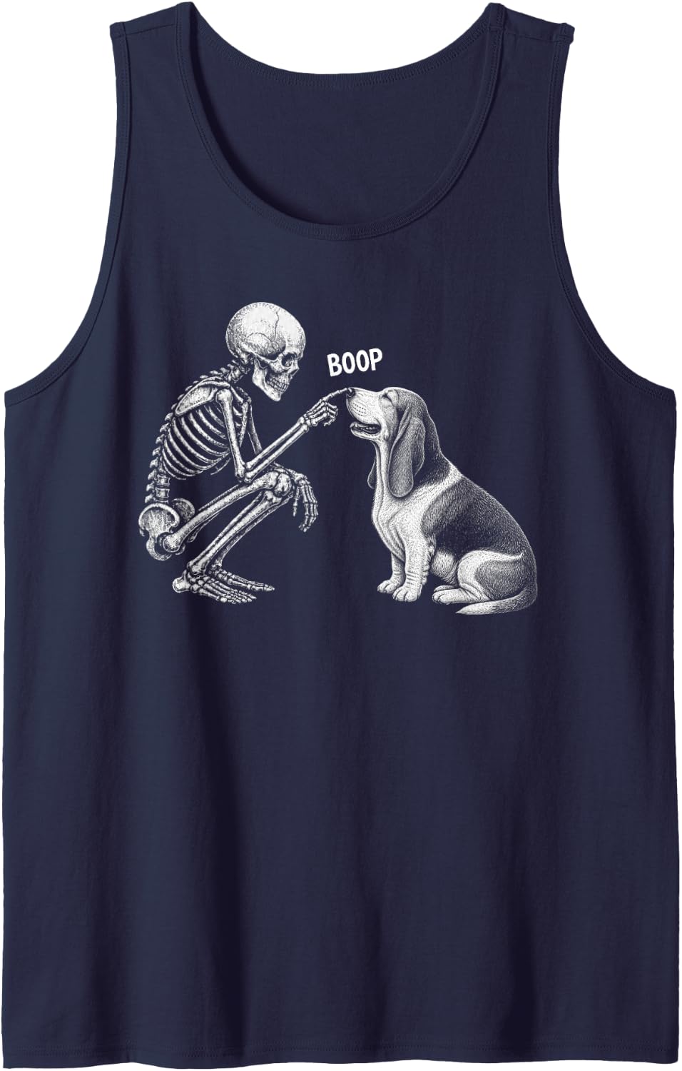 Skeleton Boop Dog Nose Basset Hound Vintage Halloween Sleeveless Tank Top - Navy Blue