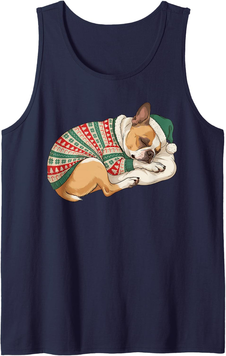 Cozy Sleepy Boston Terrier Christmas Pajama Nap Dog Mom Dad Sleeveless Tank Top - Navy Blue