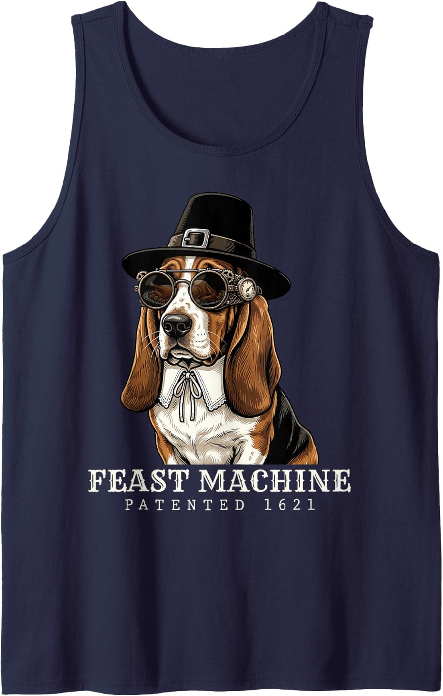 Basset Hound Vintage Retro Turkey Day Dinner Fall Harvest Sleeveless Tank Top - Navy Blue