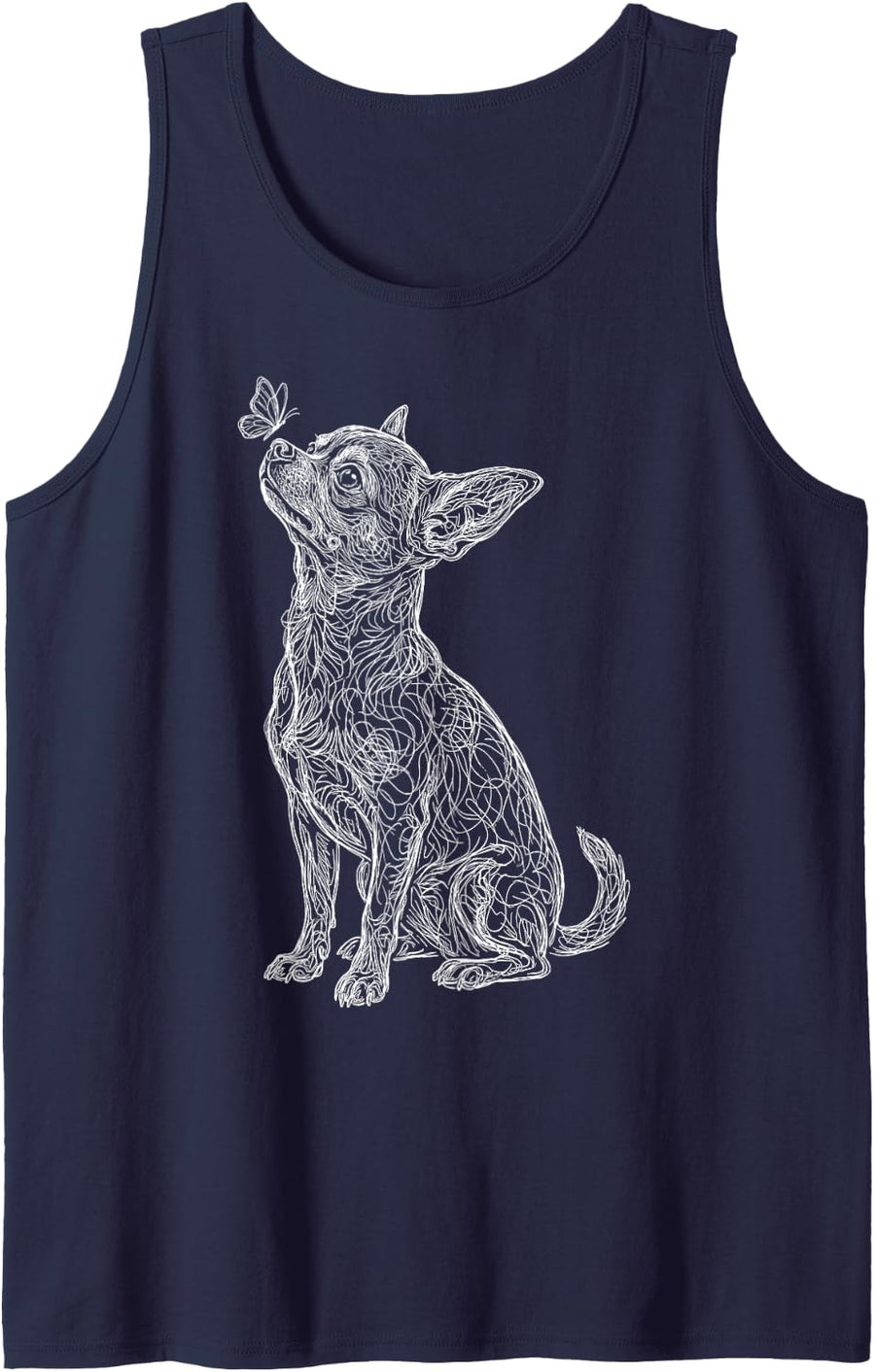 Chihuahua Butterfly Line Art Tank Top - Navy Blue