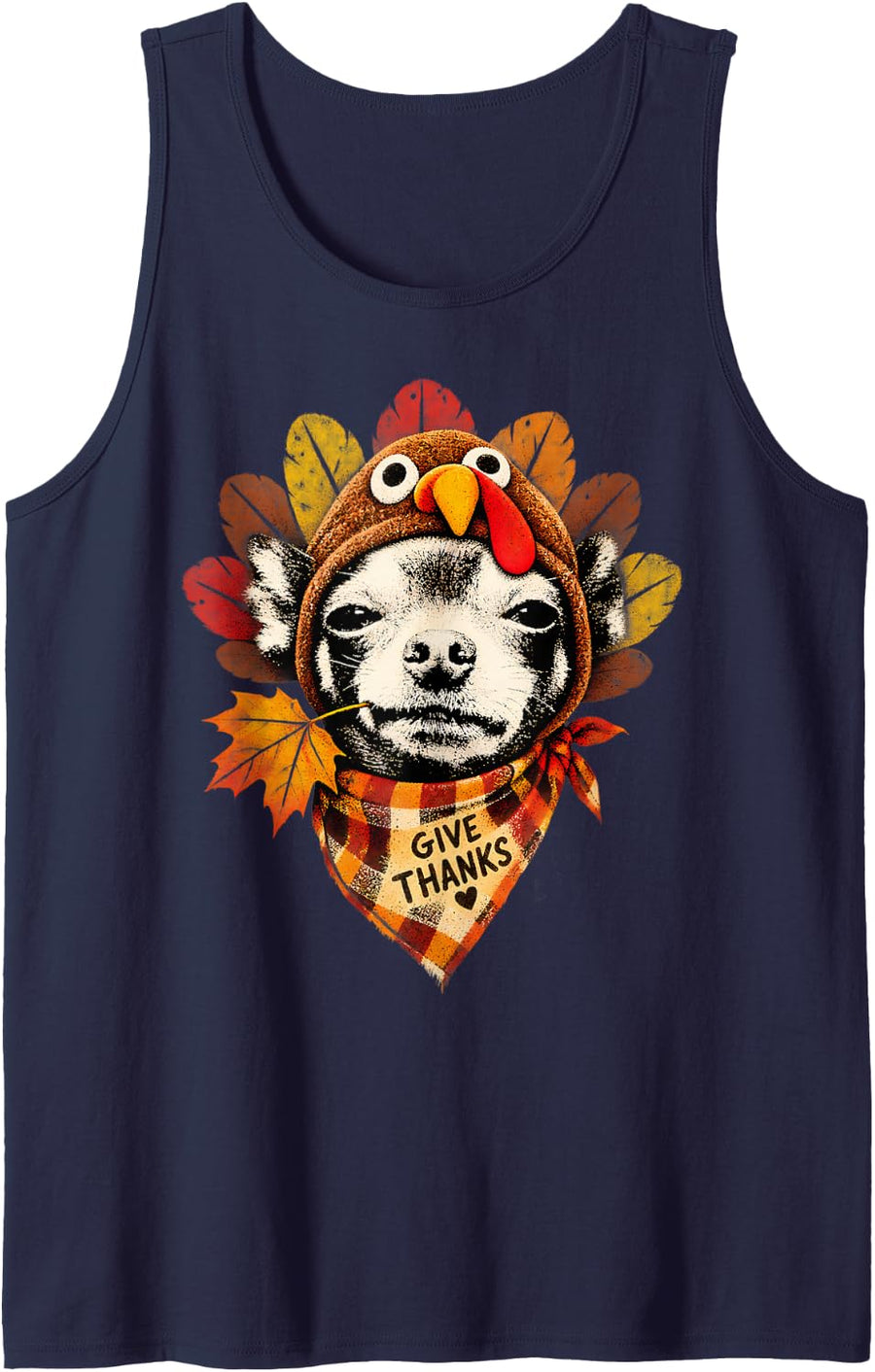 Thankful Chihuahua Thanksgiving Funny Dog Sleeveless Tank Top - Navy Blue