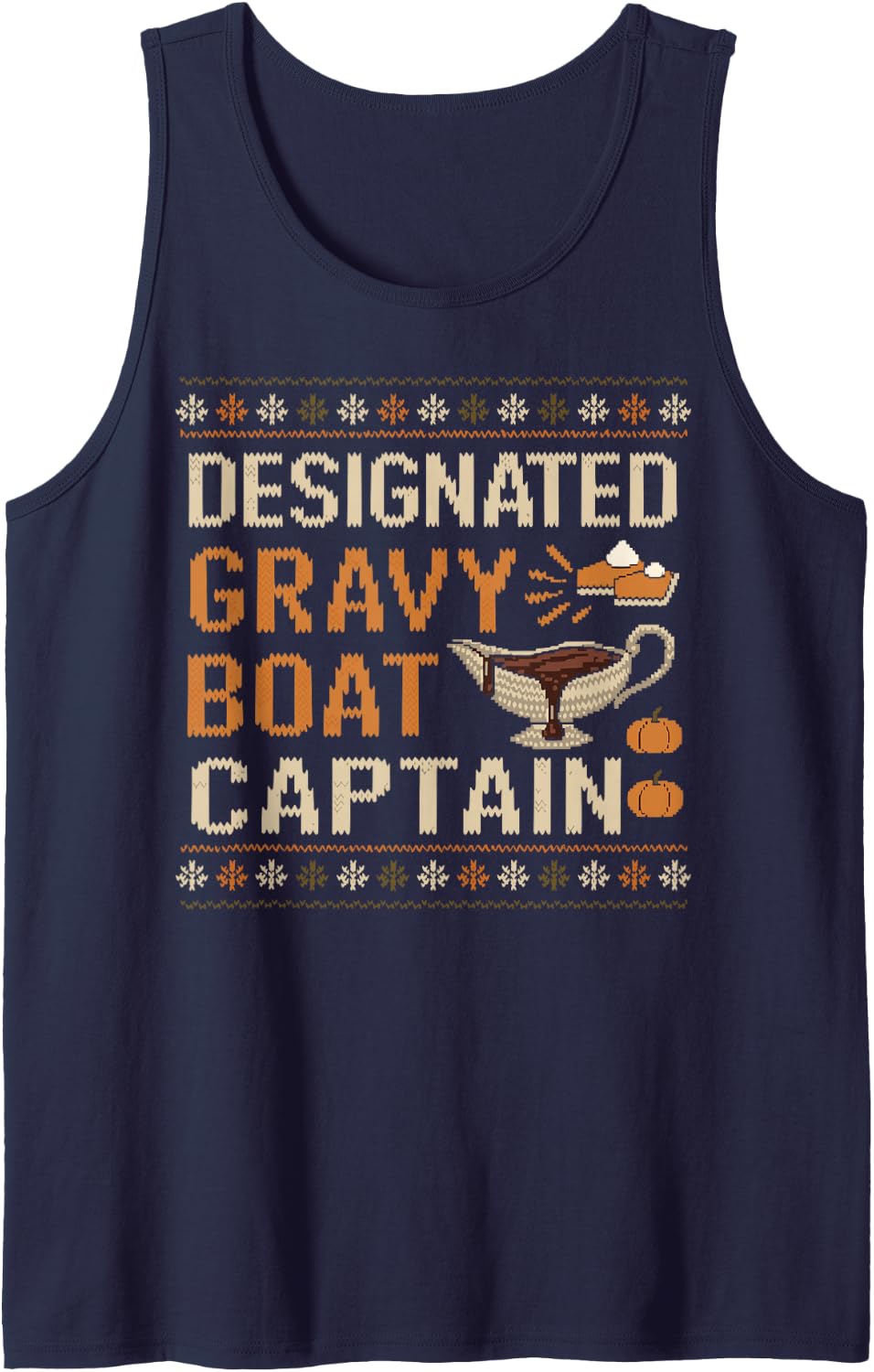 Designated Gravy Boat Captain Thanksgiving Dinner Family Tee Sleeveless Tank Top - Navy Blue