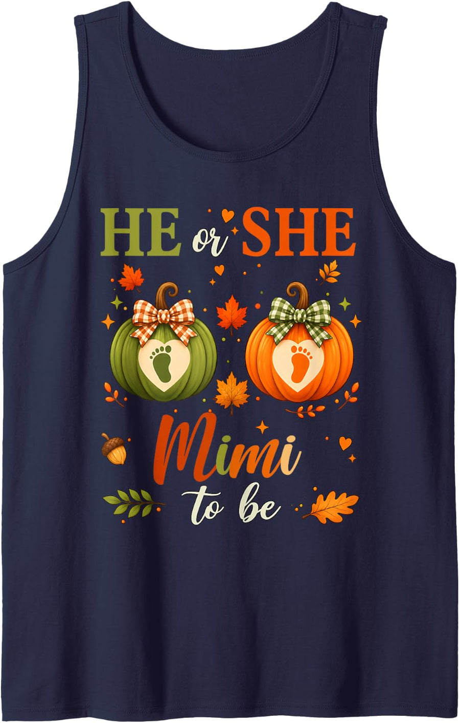 Fall Autumn Pumpkin Gender Reveal He or She Mimi to Be Sleeveless Tank Top - Navy Blue