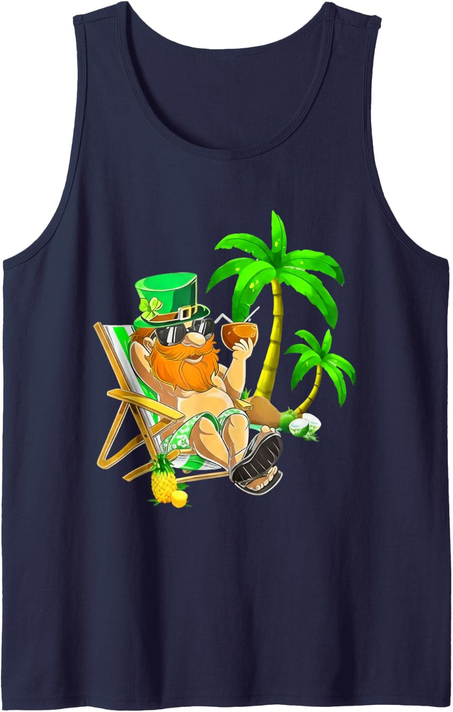 Retro St Patrick Day Lucky Irish Leprechaun Hawaiian Surfing Sleeveless Tank Top - Navy Blue