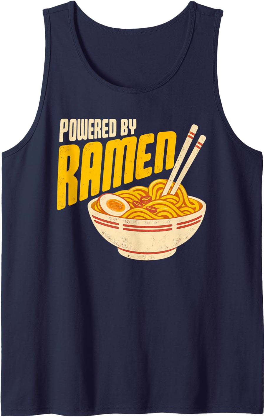 Powered by Ramen Retro Japanese Ramen Noodle Bowl Sleeveless Tank Top - Navy Blue