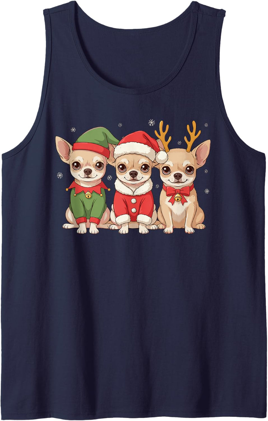 Funny Chihuahua Christmas Puppies Elf Santa Reindeer Dog Mom Sleeveless Tank Top - Navy Blue